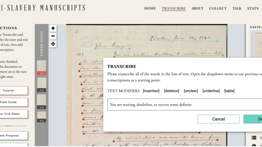 Transcribe Anti-Slavery Letters to Succor Historians